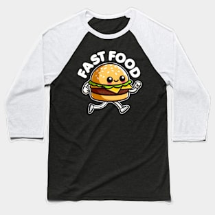 Fast Food Cute Burger Running Funny Baseball T-Shirt